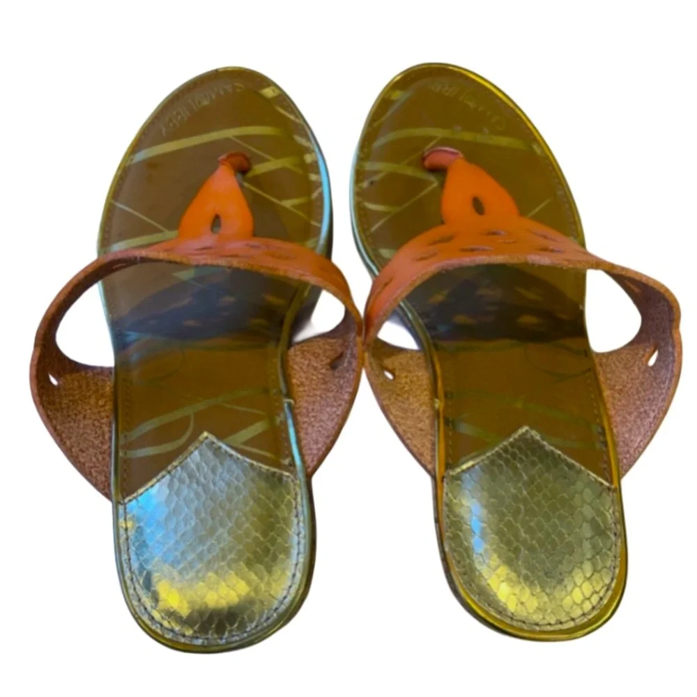 Sam & Libby Tan Cut Out  Wedge Thong Sandals Size 8.5